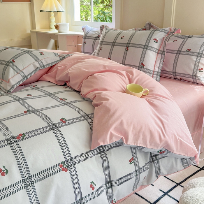 91家纺网 家纺一手货源 找家纺 7V 2024新款A类全棉四件套 樱桃丸子