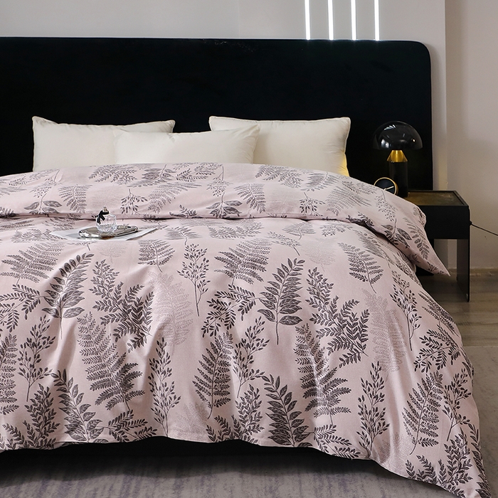 91家纺网 家纺一手货源 找家纺 晶缦家纺 2024新款叶语系纯棉全棉生态磨毛多规格单被套 本草花叶灰