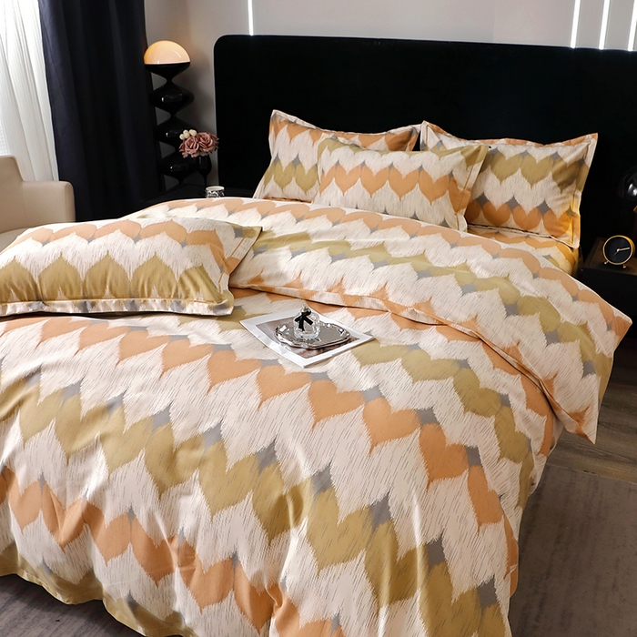 91家纺网 家纺一手货源 找家纺 晶缦家纺 2024新款叶语系纯棉全棉生态磨毛多规格四件套 浪漫味道桔