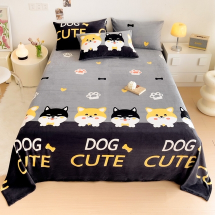 91家纺网 家纺一手货源 找家纺 艾橙家纺 2024新款A类加厚牛奶绒印花床单 柯基