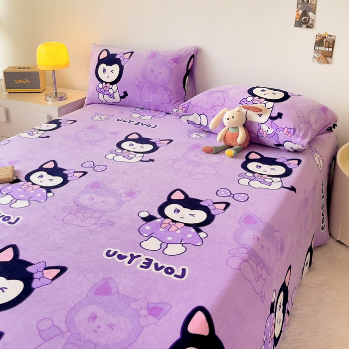 91家纺网 家纺一手货源 找家纺 艾橙家纺 2024新款A类加厚牛奶绒印花床单 猫小姐