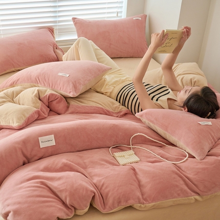 2024新款ins简约风牛奶绒双拼可拆洗冬被 被子被芯 烂漫豆沙