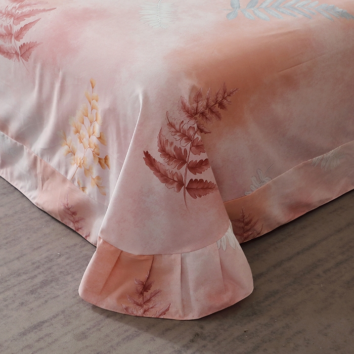 91家纺网 家纺一手货源 找家纺 晶缦家纺 2024新款叶语系纯棉全棉生态磨毛多规格单床单 花羽庭粉