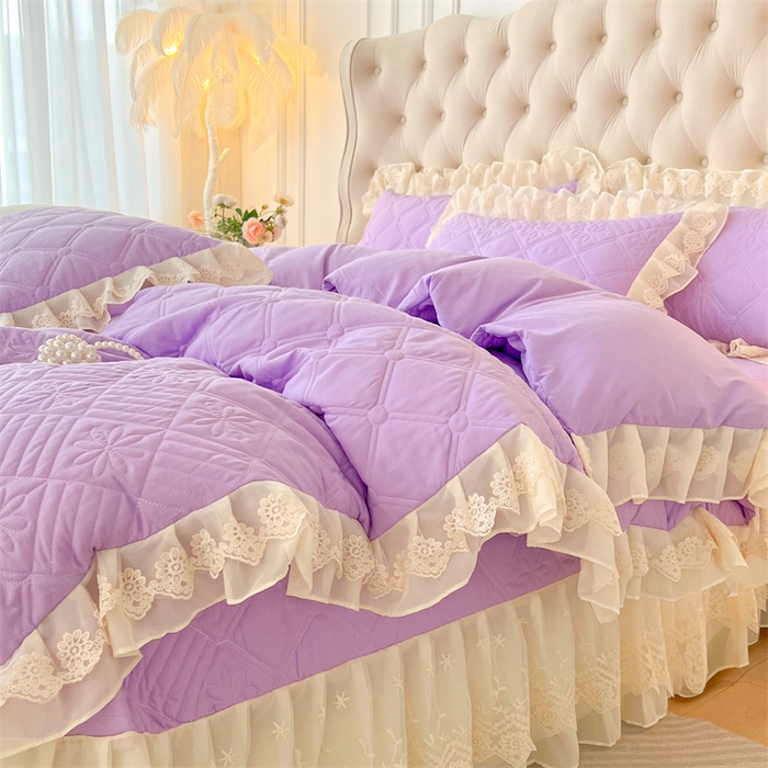 91家纺网 家纺一手货源 找家纺 虹星家纺 2024新款A类水洗棉夹棉床盖四件套 花黛-罗兰紫