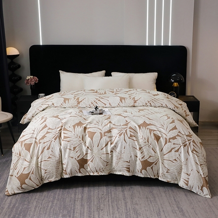 晶缦家纺 2024新款叶语系纯棉全棉生态磨毛多规格单被套 叶之恋咖
