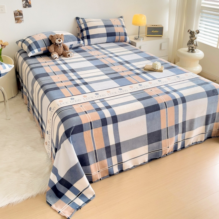 91家纺网 家纺一手货源 找家纺 艾橙家纺 2024新款A类加厚牛奶绒印花床单 五色格