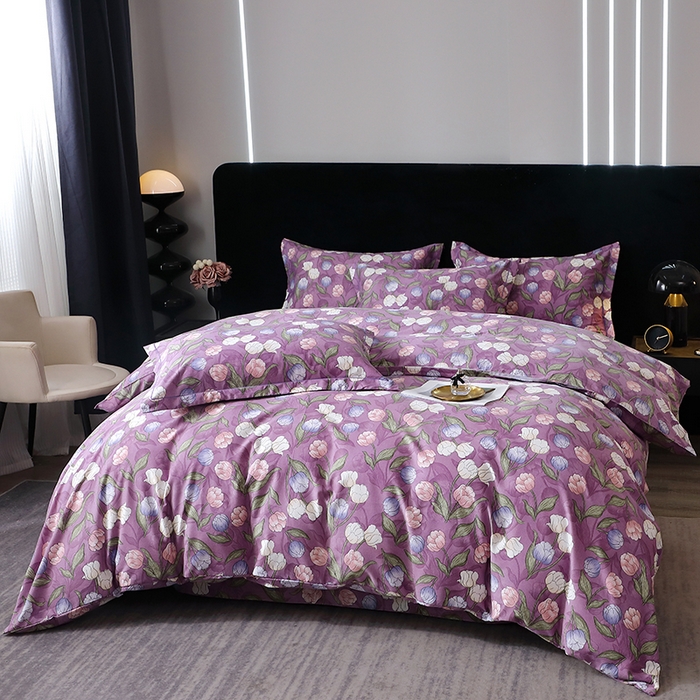 91家纺网 家纺一手货源 找家纺 晶缦家纺 2024新款叶语系纯棉全棉生态磨毛多规格四件套 拥抱花季