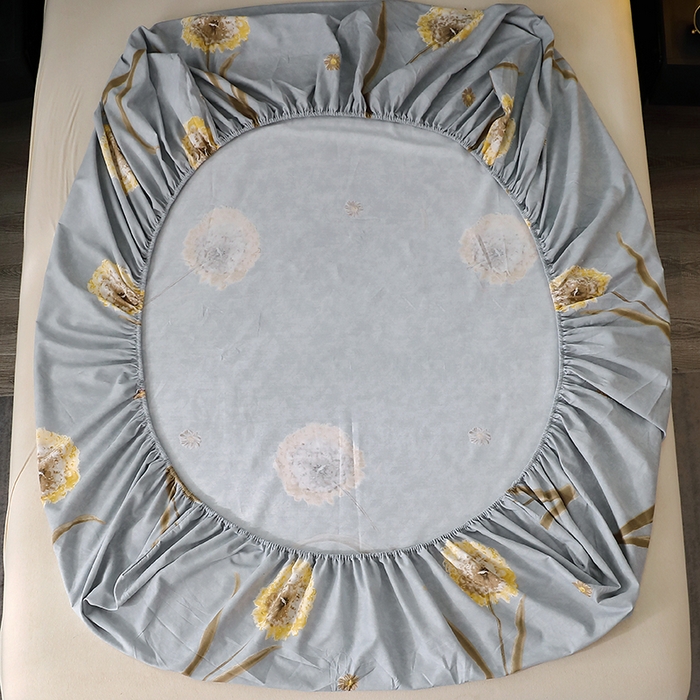 91家纺网 家纺一手货源 找家纺 晶缦家纺 2024新款叶语系纯棉全棉生态磨毛多规格单床笠 清浅蒲英灰