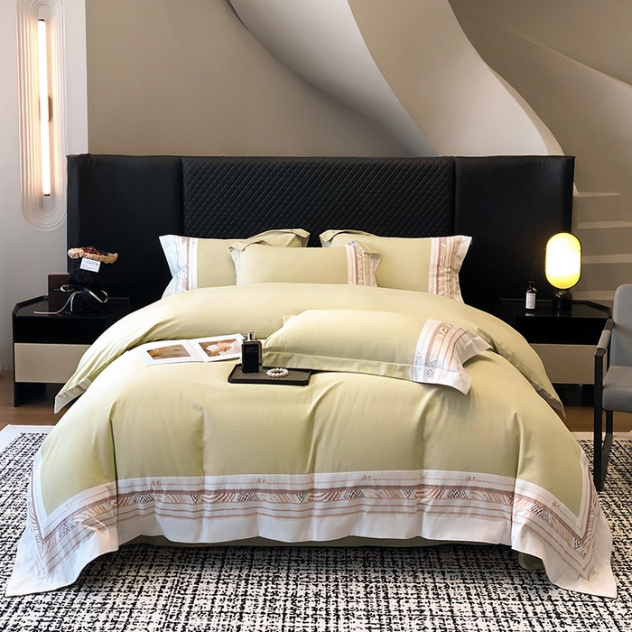 91家纺网 家纺一手货源 找家纺 丞音 2024新款超柔A类100支超细旦长绒棉磨毛刺绣四件套秋冬加厚纯棉全棉绣花床上用品 瑞恩-曙光金