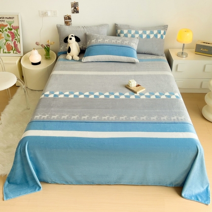 91家纺网 家纺一手货源 找家纺 艾橙家纺 2024新款A类加厚牛奶绒印花床单 风车小鹿