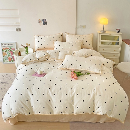 91家纺网 家纺一手货源 找家纺 静家居-简约原创家纺 2024新款A类全棉双层纱贝壳边系列四件套 天意