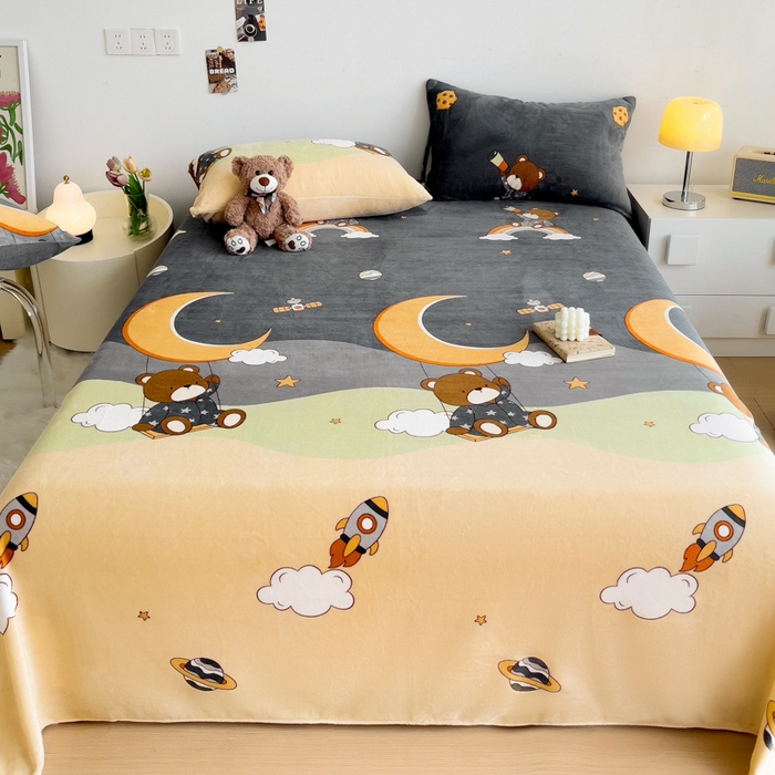 91家纺网 家纺一手货源 找家纺 艾橙家纺 2024新款A类加厚牛奶绒印花床单 梦星空