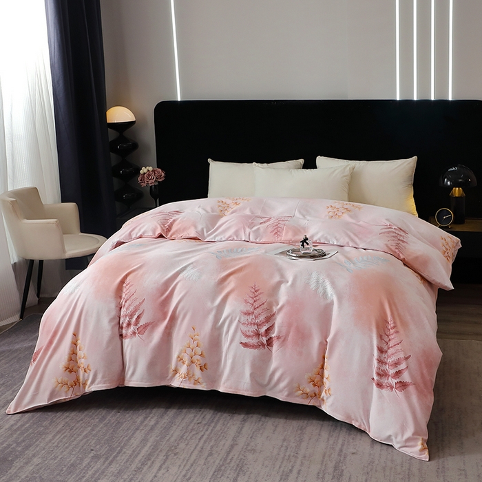 91家纺网 家纺一手货源 找家纺 晶缦家纺 2024新款叶语系纯棉全棉生态磨毛多规格单被套 花羽庭粉