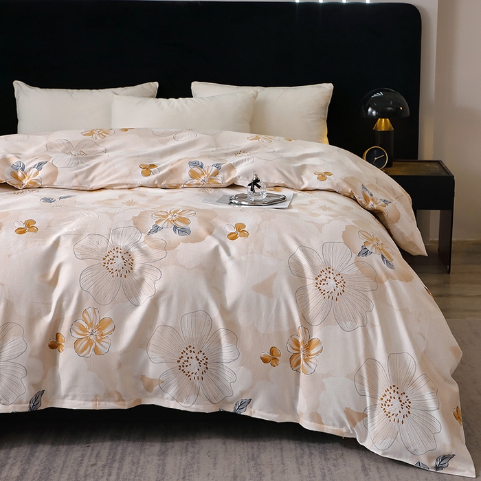 91家纺网 家纺一手货源 找家纺 晶缦家纺 2024新款叶语系纯棉全棉生态磨毛多规格单被套 如月花梦咖