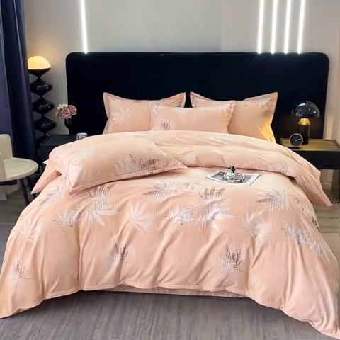 91家纺网 家纺一手货源 找家纺 晶缦家纺 2024新款叶语系纯棉全棉生态磨毛多规格四件套 枫叶情怀粉