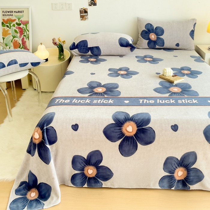 91家纺网 家纺一手货源 找家纺 艾橙家纺 2024新款A类加厚牛奶绒印花床单 优雅生活