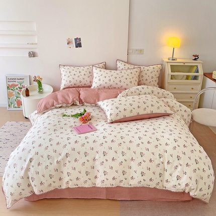 91家纺网 家纺一手货源 找家纺 静家居-简约原创家纺 2024新款A类全棉双层纱贝壳边系列四件套 天意