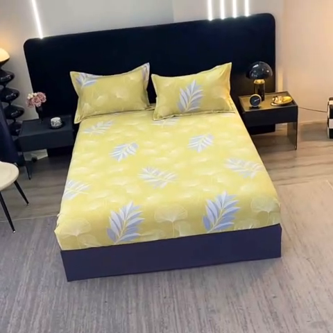 91家纺网 家纺一手货源 找家纺 晶缦家纺 2024新款叶语系纯棉全棉生态磨毛多规格单床笠 迷迭香黄