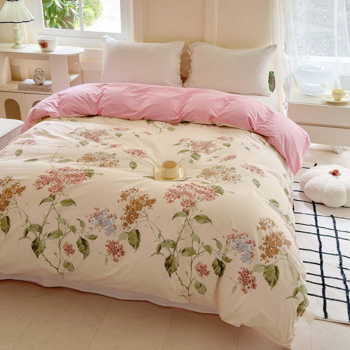 91家纺网 家纺一手货源 找家纺 7V 2024新款A类全棉四件套 南枝-粉