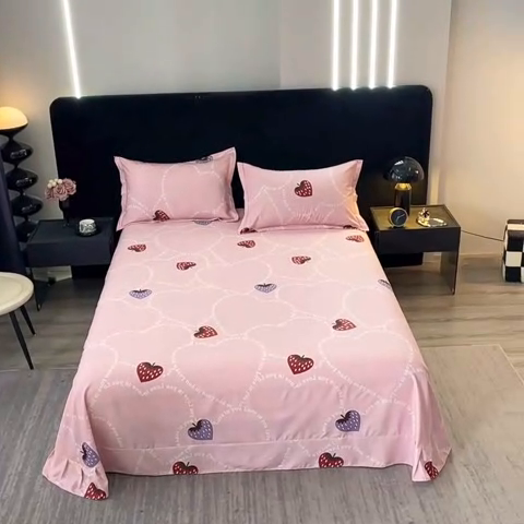 91家纺网 家纺一手货源 找家纺 晶缦家纺 2024新款叶语系纯棉全棉生态磨毛多规格单床单 炫动草莓