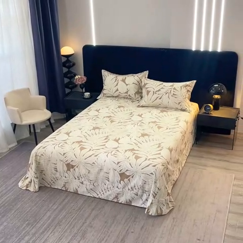 91家纺网 家纺一手货源 找家纺 晶缦家纺 2024新款叶语系纯棉全棉生态磨毛多规格单床单 叶之恋咖