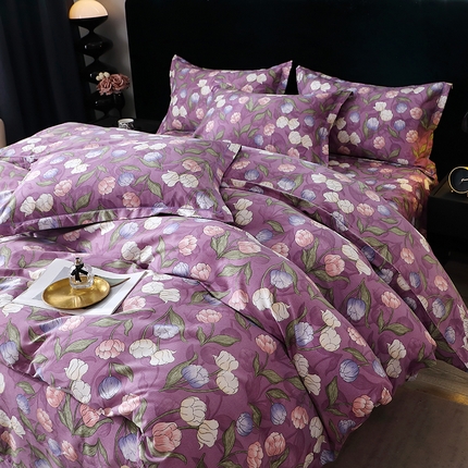 91家纺网 家纺一手货源 找家纺 （总）2025新款叶语系·纯棉全棉生态磨毛多规格四件套活性加厚保暖印花床单款床笠款斜纹三件套