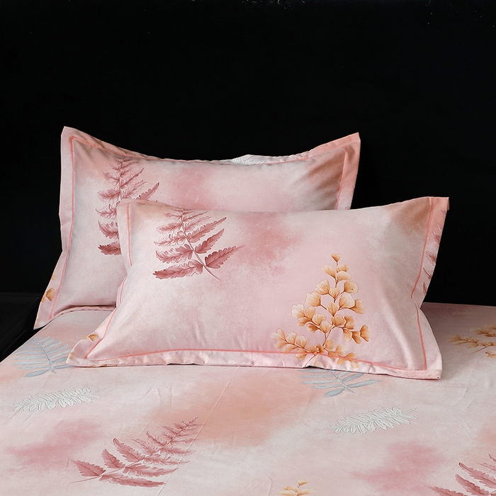 91家纺网 家纺一手货源 找家纺 晶缦家纺 2024新款叶语系纯棉全棉生态磨毛多规格单床笠 花羽庭粉