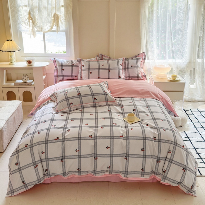 91家纺网 家纺一手货源 找家纺 7V 2024新款A类全棉四件套 樱桃丸子