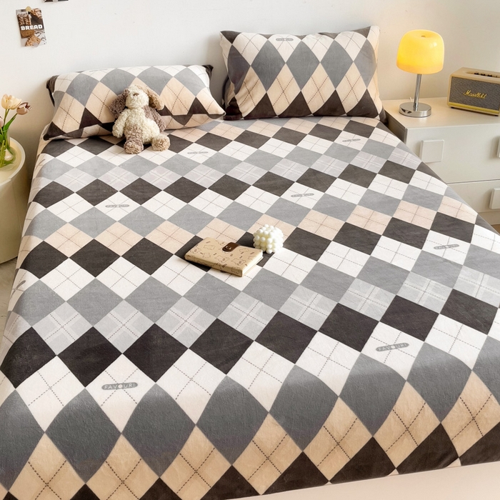 91家纺网 家纺一手货源 找家纺 艾橙家纺 2024新款A类加厚牛奶绒印花床笠 极简生活