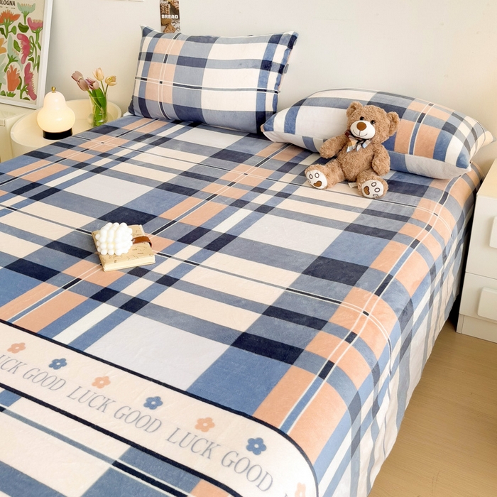 91家纺网 家纺一手货源 找家纺 艾橙家纺 2024新款A类加厚牛奶绒印花床单 五色格