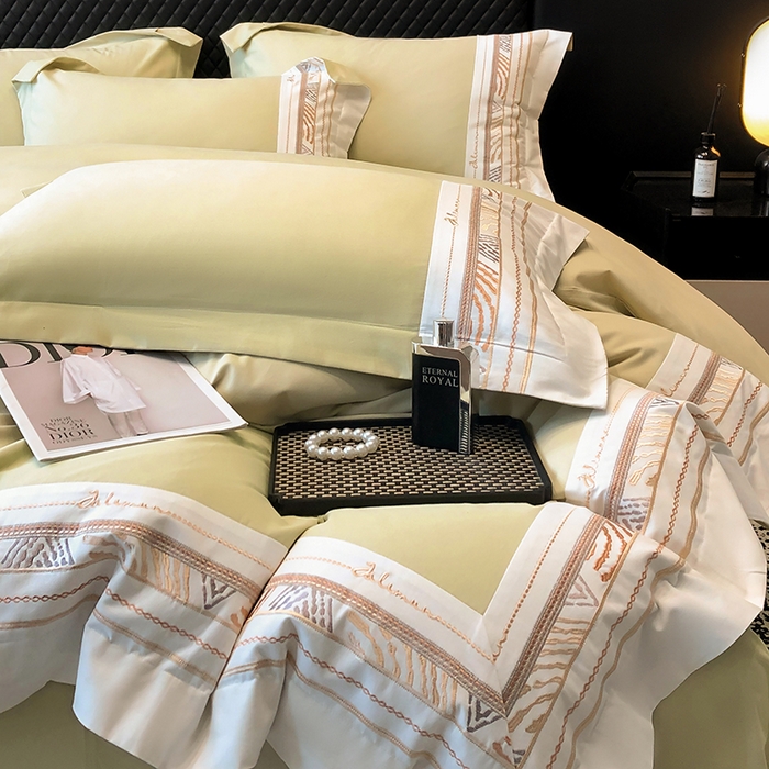 91家纺网 家纺一手货源 找家纺 丞音 2024新款超柔A类100支超细旦长绒棉磨毛刺绣四件套秋冬加厚纯棉全棉绣花床上用品 瑞恩-曙光金