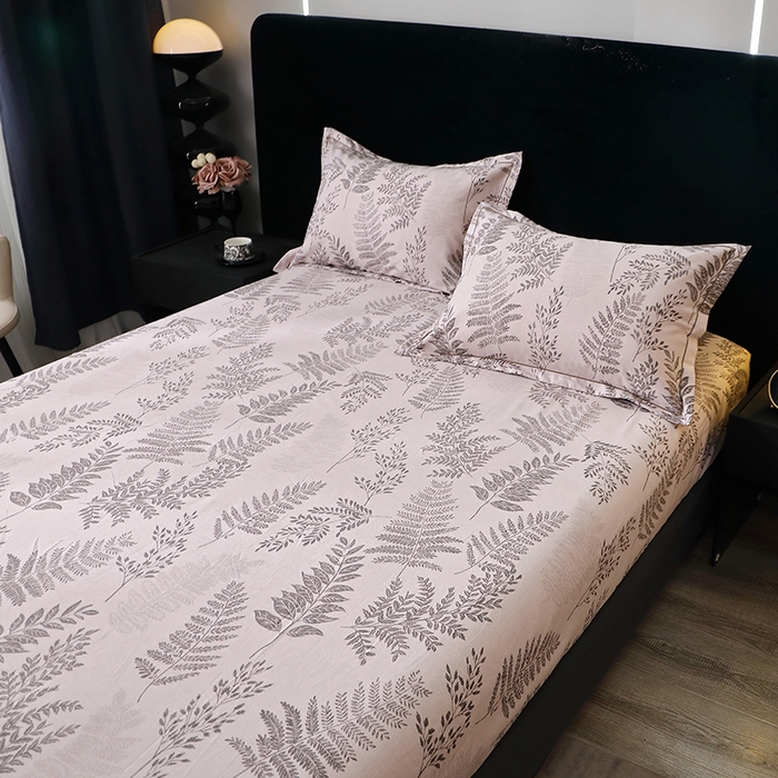 91家纺网 家纺一手货源 找家纺 晶缦家纺 2024新款叶语系纯棉全棉生态磨毛多规格单床笠 本草花叶灰