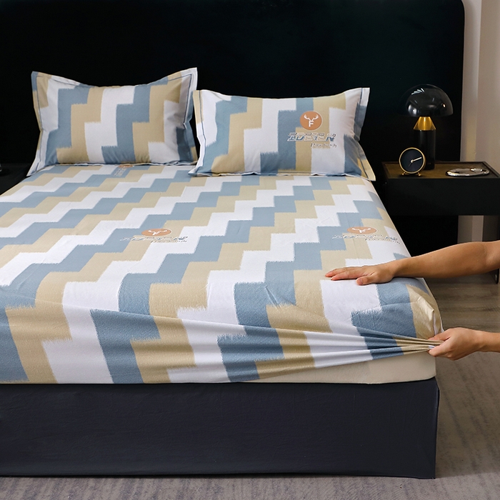 91家纺网 家纺一手货源 找家纺 晶缦家纺 2024新款叶语系纯棉全棉生态磨毛多规格单床笠 菲尔顿蓝