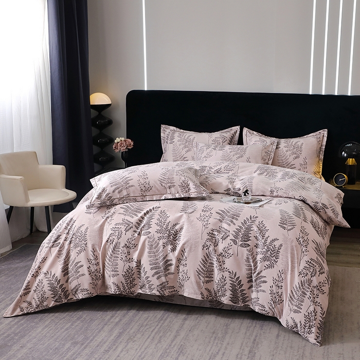 91家纺网 家纺一手货源 找家纺 晶缦家纺 2024新款叶语系纯棉全棉生态磨毛多规格四件套 本草花叶灰