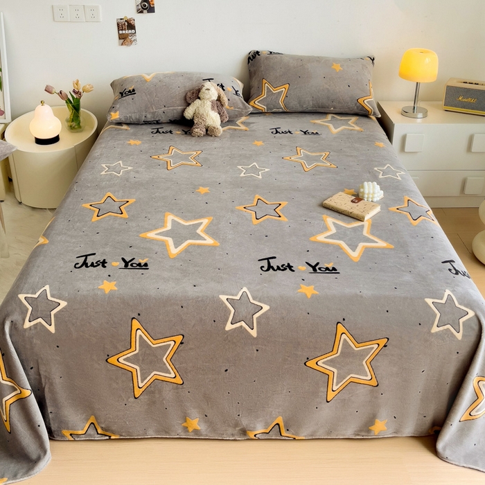 91家纺网 家纺一手货源 找家纺 艾橙家纺 2024新款A类加厚牛奶绒印花床单 浪漫星海