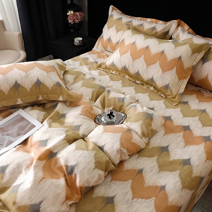 91家纺网 家纺一手货源 找家纺 晶缦家纺 2024新款叶语系纯棉全棉生态磨毛多规格四件套 浪漫味道桔