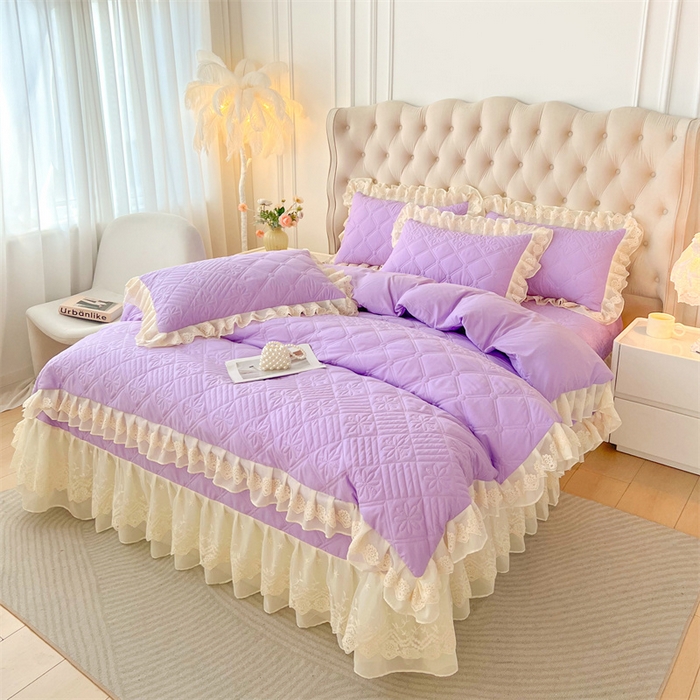 91家纺网 家纺一手货源 找家纺 虹星家纺 2024新款A类水洗棉夹棉床盖四件套 花黛-罗兰紫