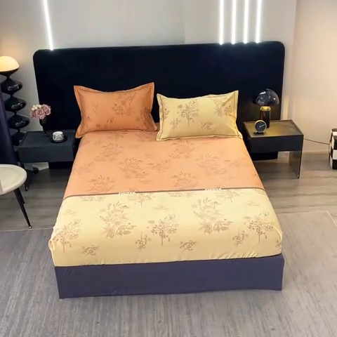 91家纺网 家纺一手货源 找家纺 晶缦家纺 2024新款叶语系纯棉全棉生态磨毛多规格单床笠 绿风铃桔