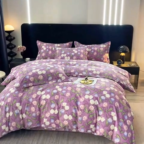 91家纺网 家纺一手货源 找家纺 晶缦家纺 2024新款叶语系纯棉全棉生态磨毛多规格四件套 拥抱花季