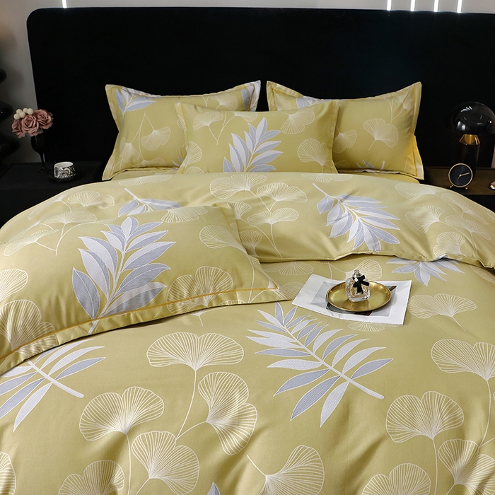 91家纺网 家纺一手货源 找家纺 晶缦家纺 2024新款叶语系纯棉全棉生态磨毛多规格四件套 迷迭香黄