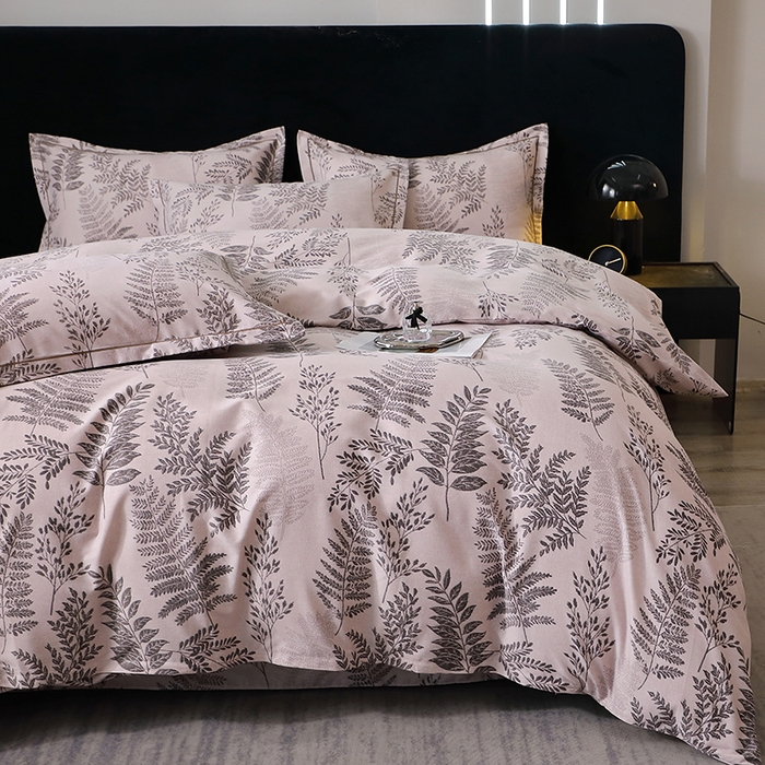 91家纺网 家纺一手货源 找家纺 晶缦家纺 2024新款叶语系纯棉全棉生态磨毛多规格四件套 本草花叶灰