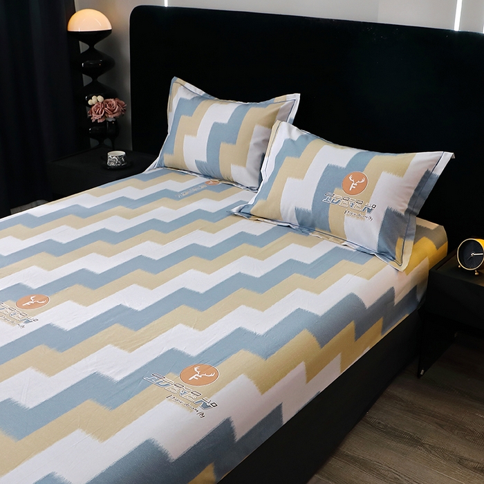 91家纺网 家纺一手货源 找家纺 晶缦家纺 2024新款叶语系纯棉全棉生态磨毛多规格单床笠 菲尔顿蓝