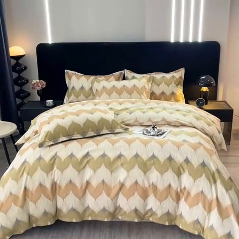 91家纺网 家纺一手货源 找家纺 晶缦家纺 2024新款叶语系纯棉全棉生态磨毛多规格四件套 浪漫味道桔