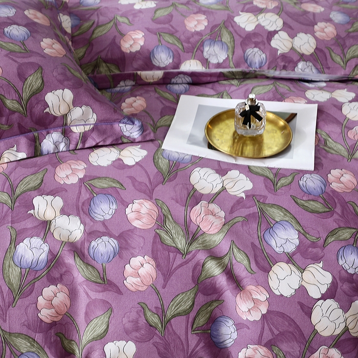 91家纺网 家纺一手货源 找家纺 晶缦家纺 2024新款叶语系纯棉全棉生态磨毛多规格四件套 拥抱花季