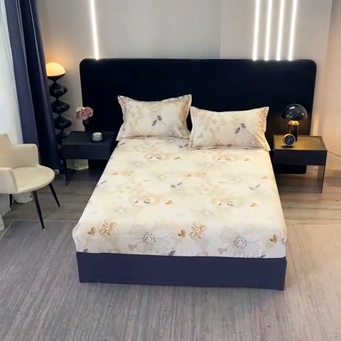 91家纺网 家纺一手货源 找家纺 晶缦家纺 2024新款叶语系纯棉全棉生态磨毛多规格单床笠 如月花梦咖