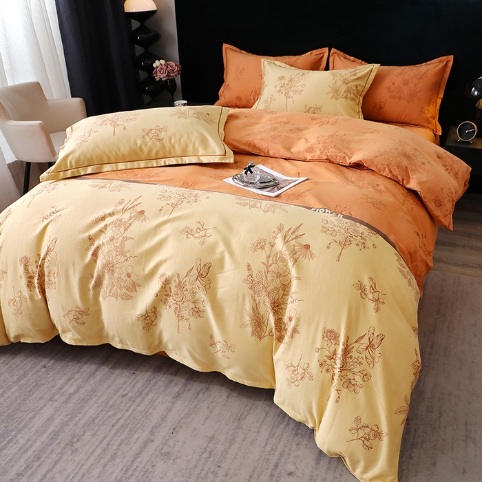 91家纺网 家纺一手货源 找家纺 晶缦家纺 2024新款叶语系纯棉全棉生态磨毛多规格四件套 绿风铃桔