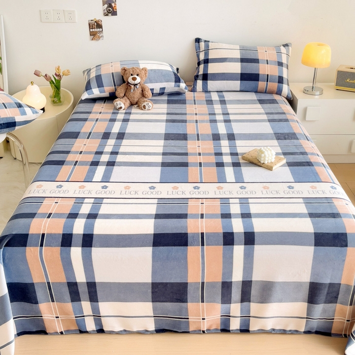 91家纺网 家纺一手货源 找家纺 艾橙家纺 2024新款A类加厚牛奶绒印花床单 五色格