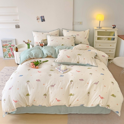 91家纺网 家纺一手货源 找家纺 静家居-简约原创家纺 2024新款A类全棉双层纱贝壳边系列四件套 天意