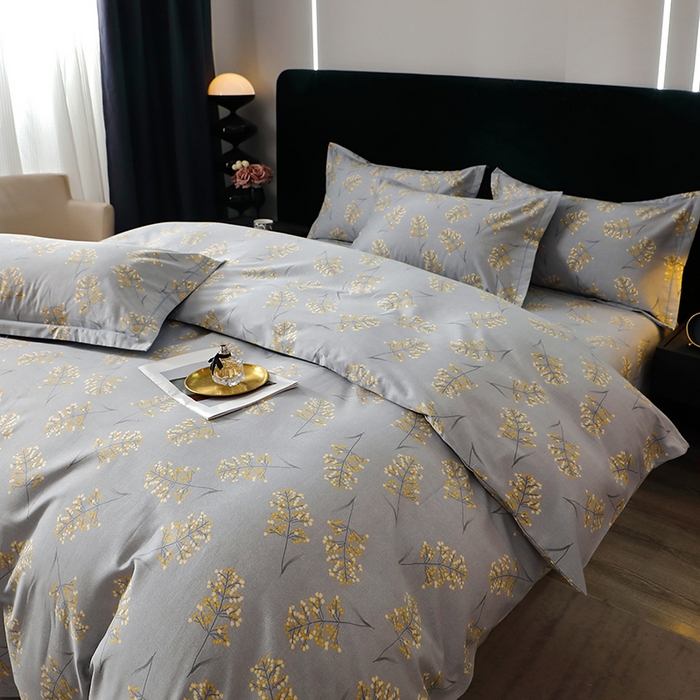 91家纺网 家纺一手货源 找家纺 晶缦家纺 2024新款叶语系纯棉全棉生态磨毛多规格四件套 絮语绿