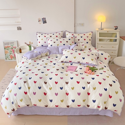 91家纺网 家纺一手货源 找家纺 静家居-简约原创家纺 2024新款A类全棉双层纱贝壳边系列四件套 天意